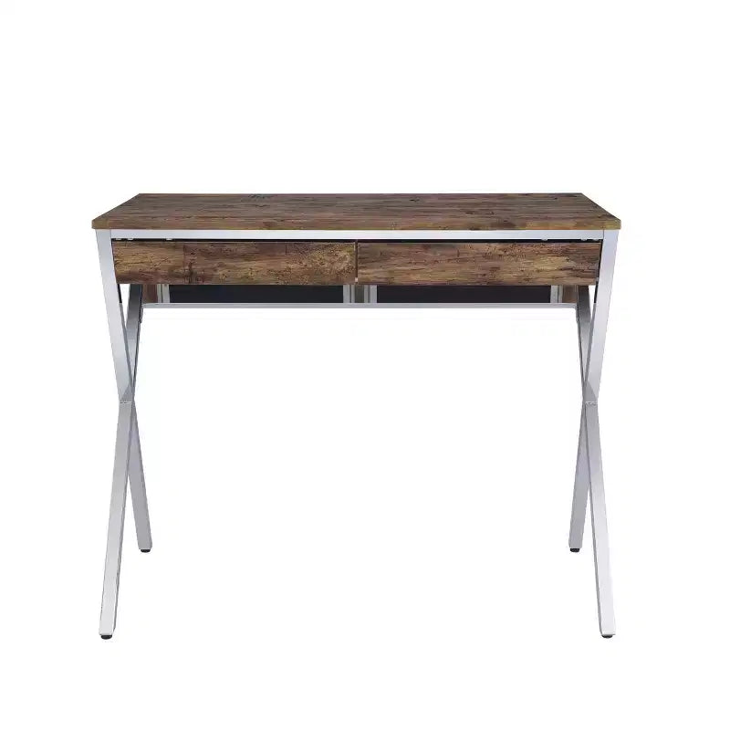 Scrivanie per call center Acme Furniture da 36" in rovere stagionato e finitura cromata: struttura in metallo, superficie in legno, ripiano portaoggetti aperto