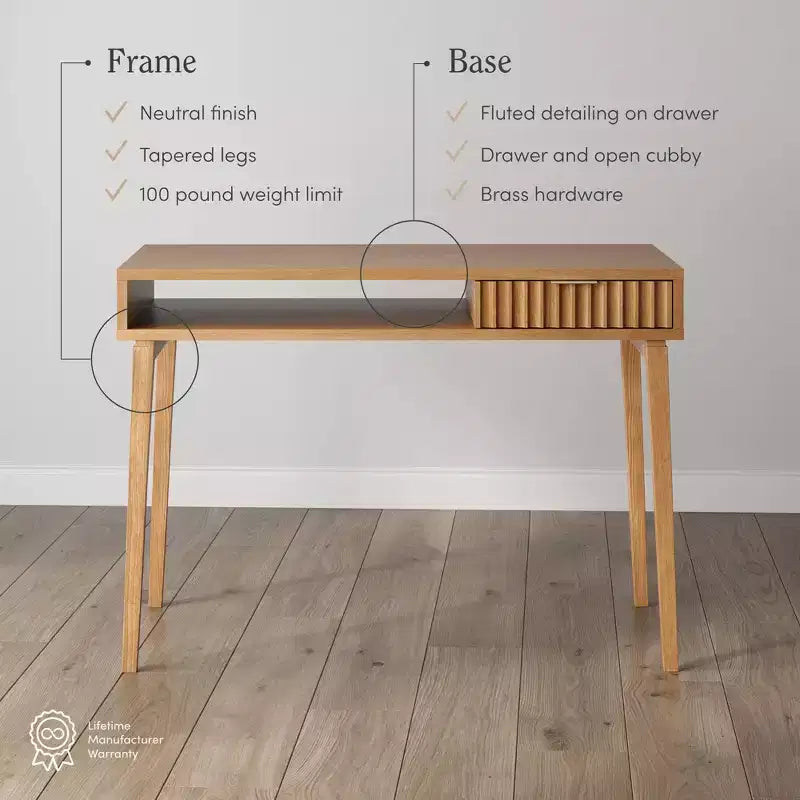Nathan James Scrivania Boho in Legno Scanalato con Cassetto e Vano Aperto Marrone Naturale: Superficie Impiallacciata, Struttura in Legno, Pulizia a Macchia, 79 cm A x 109 cm L x 61 cm P