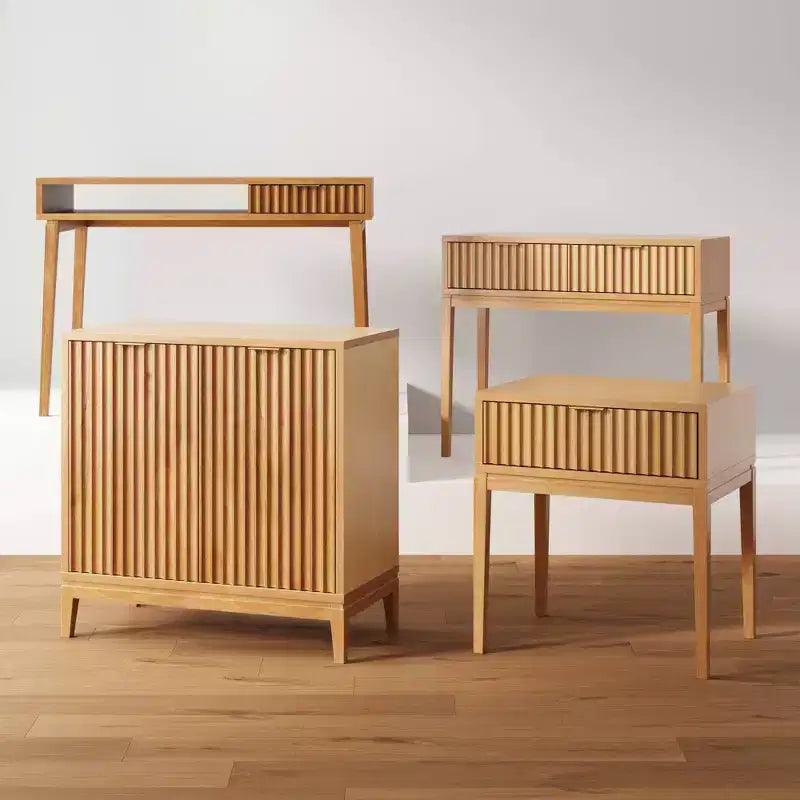 Nathan James Scrivania Boho in Legno Scanalato con Cassetto e Vano Aperto Marrone Naturale: Superficie Impiallacciata, Struttura in Legno, Pulizia a Macchia, 79 cm A x 109 cm L x 61 cm P