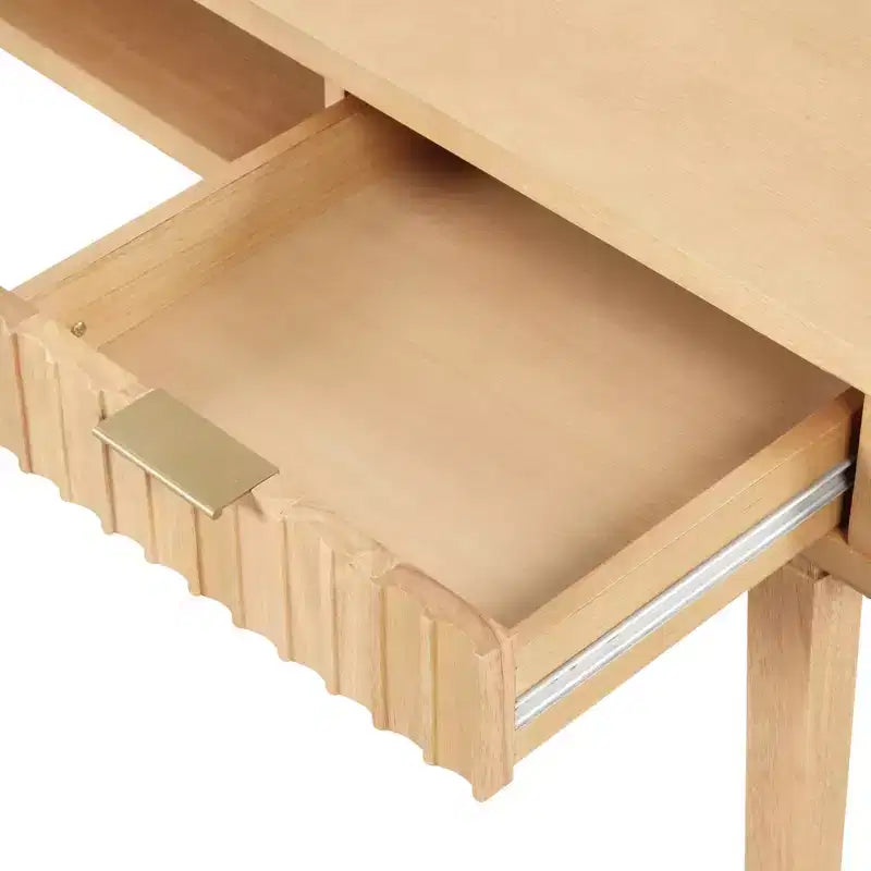 Nathan James Scrivania Boho in Legno Scanalato con Cassetto e Vano Aperto Marrone Naturale: Superficie Impiallacciata, Struttura in Legno, Pulizia a Macchia, 79 cm A x 109 cm L x 61 cm P