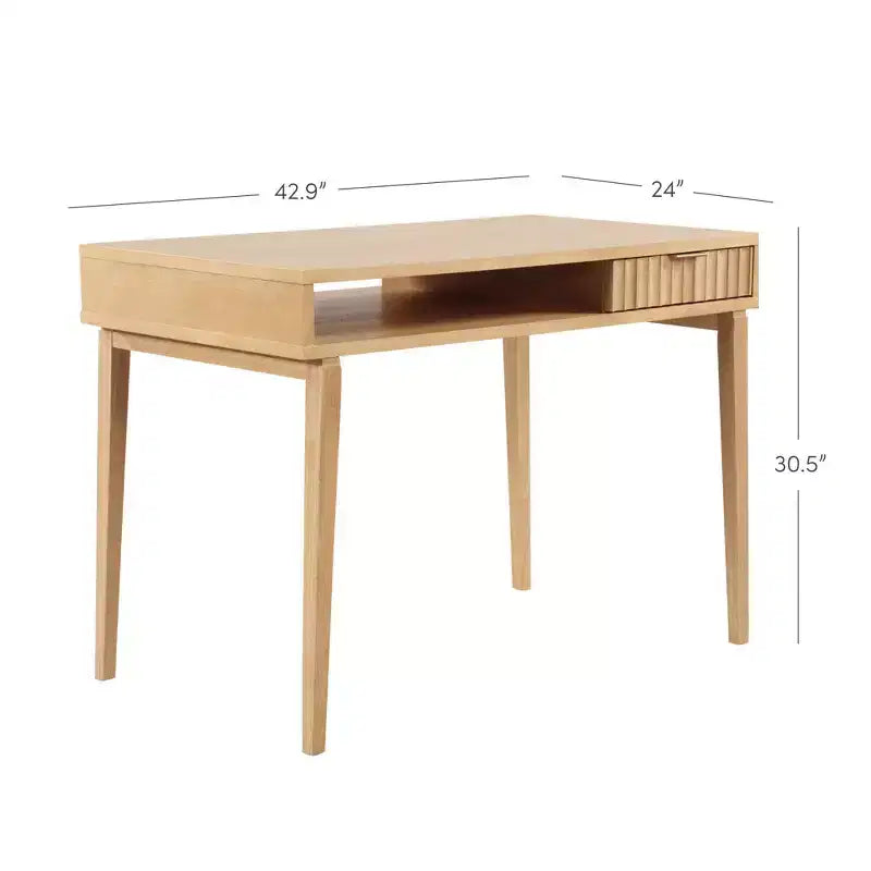 Nathan James Scrivania Boho in Legno Scanalato con Cassetto e Vano Aperto Marrone Naturale: Superficie Impiallacciata, Struttura in Legno, Pulizia a Macchia, 79 cm A x 109 cm L x 61 cm P