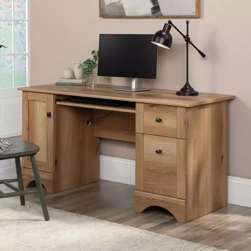 Sauder Computer Desk Timber Oak: Vintage Style Office Furniture with Storage Drawer & MDF Frame