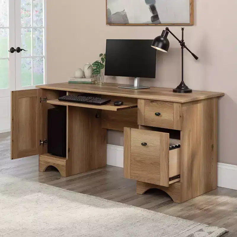 Sauder Computer Desk Timber Oak: Vintage Style Office Furniture with Storage Drawer & MDF Frame
