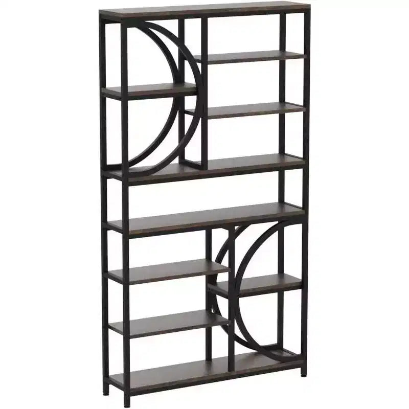 LITTLE TREE 76.77" Tall 8 Tier Etagere Bookcase with Open Shelf Brown