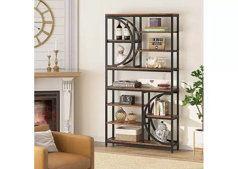 LITTLE TREE 76.77" Tall 8 Tier Etagere Bookcase with Open Shelf Brown
