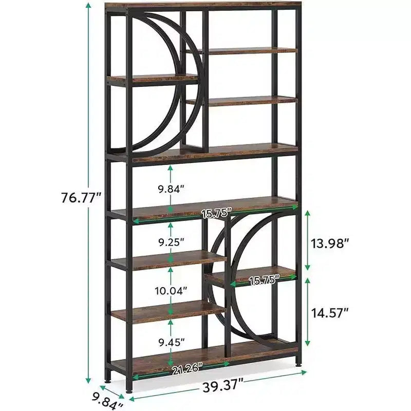 LITTLE TREE 76.77" Tall 8 Tier Etagere Bookcase with Open Shelf Brown
