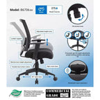 Boss Office Products Mesh Back Task Chair Black: Ergonomic, Adjustable Arms, Swivel, Nylon Legs