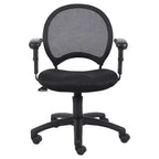Mesh Chair with Adjustable Arms Black - Boss Office Products: Ergonomic Swivel, Nylon Legs, 275lb Capacity