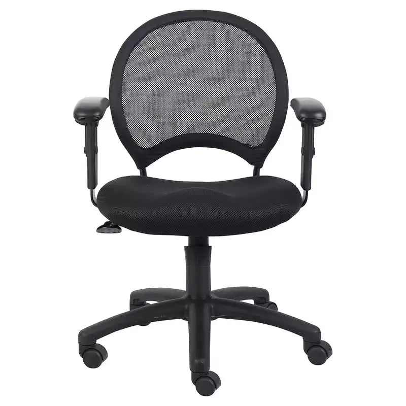 Mesh Chair with Adjustable Arms Black - Boss Office Products: Ergonomic Swivel, Nylon Legs, 275lb Capacity
