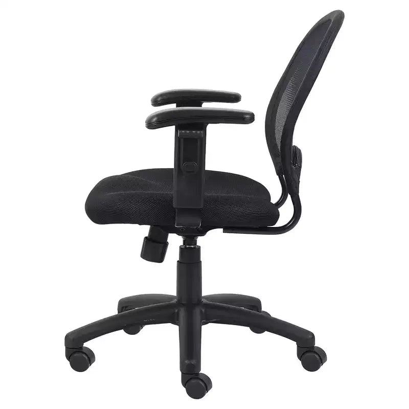 Mesh Chair with Adjustable Arms Black - Boss Office Products: Ergonomic Swivel, Nylon Legs, 275lb Capacity