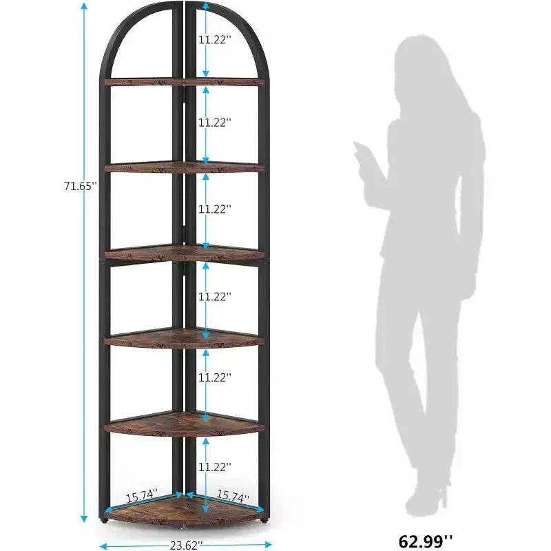 LITTLE TREE 70.87" Tall 6 Tier Corner Bookcase for Home Office Brown