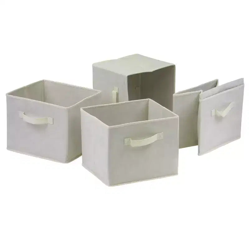 Winsome 5pc Verona Set Storage Shelf with Folding Fabric Baskets Walnut/White: Mid-Century Modern Design, Wood Composite