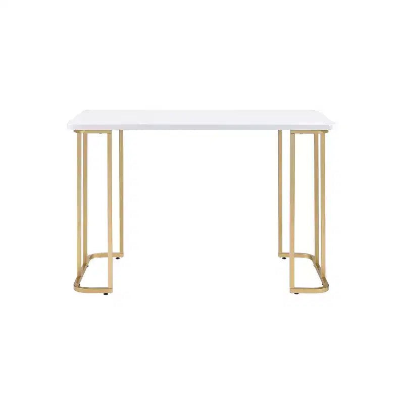 Scrivania Estie Acme Furniture Bianca/Oro: Ufficio Elegante, Tavolo Studio per Ragazzi e Bambini, Senza Spazio di Archiviazione