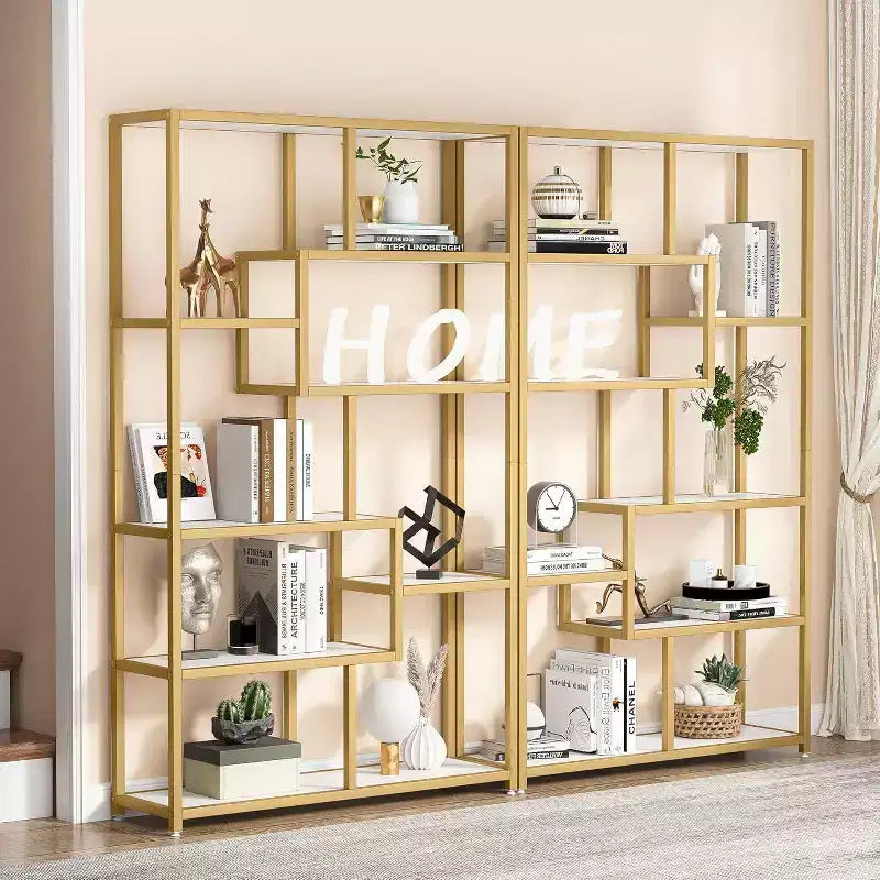 LITTLE TREE 70.86" 5 Tier Etagere Bookcase White/Gold