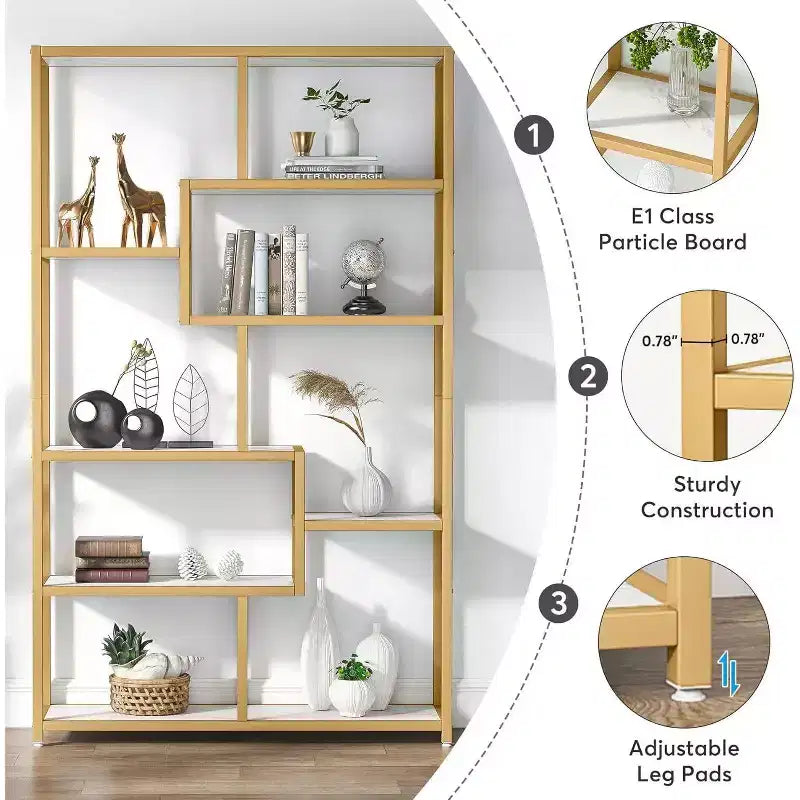 LITTLE TREE 70.86" 5 Tier Etagere Bookcase White/Gold