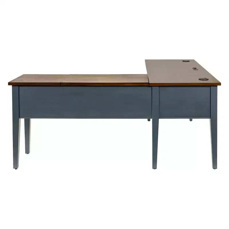Scrivania a piedistallo a L aperta blu - Collezione Fairmont - Martin Furniture: Legno, Stazione di ricarica, Porta USB