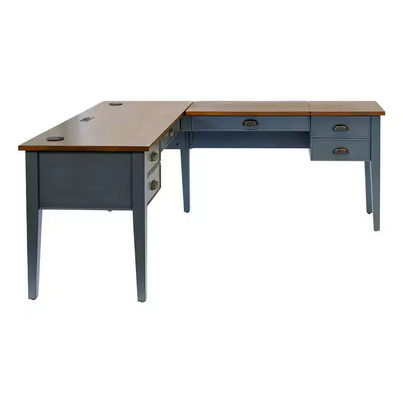 Scrivania a piedistallo a L aperta blu - Collezione Fairmont - Martin Furniture: Legno, Stazione di ricarica, Porta USB