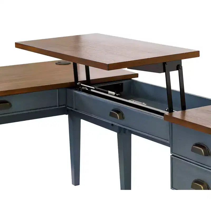 Scrivania a piedistallo a L aperta blu - Collezione Fairmont - Martin Furniture: Legno, Stazione di ricarica, Porta USB