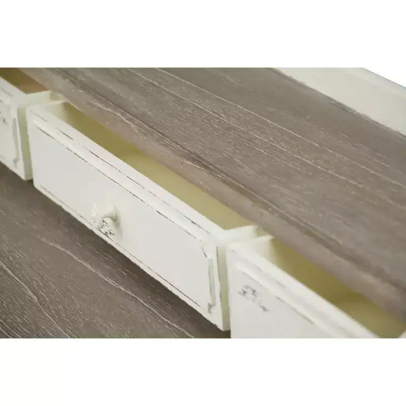 Anjou Traditional French Accent Writing Desk White/Light Brown - Baxton Studio: 4 Drawers, Mindi-Wood Top, Home Office Furniture