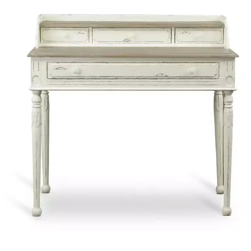 Anjou Traditional French Accent Writing Desk White/Light Brown - Baxton Studio: 4 Drawers, Mindi-Wood Top, Home Office Furniture