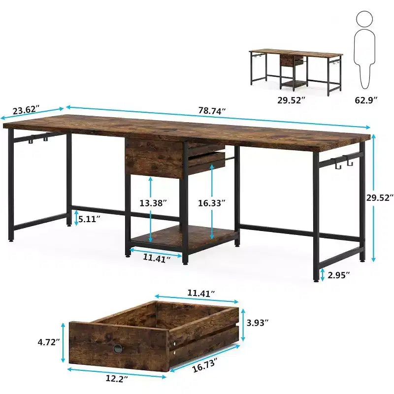 LITTLE TREE 78.7" Computer Desk Brown
