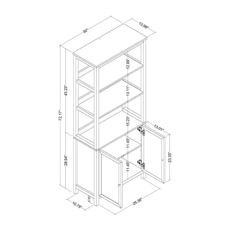 72" Bookcase Traditional With Three Open Shelves and Cabinet Classic White - Room Essentials™