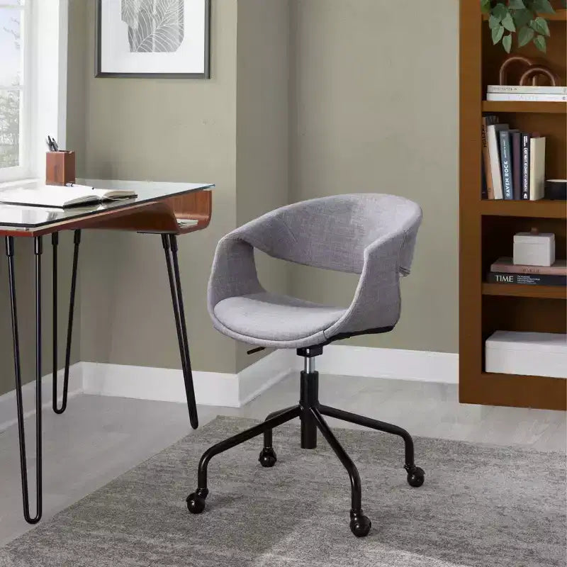 LumiSource Curvo Upholstered 4-Stars Task Chair Black Metal/Gray Fabric