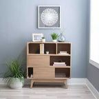 38" Wedeln 3-Shelf Mid-Century Modern Bookcase with Sliding Doors Natural Finish Wood - Powell