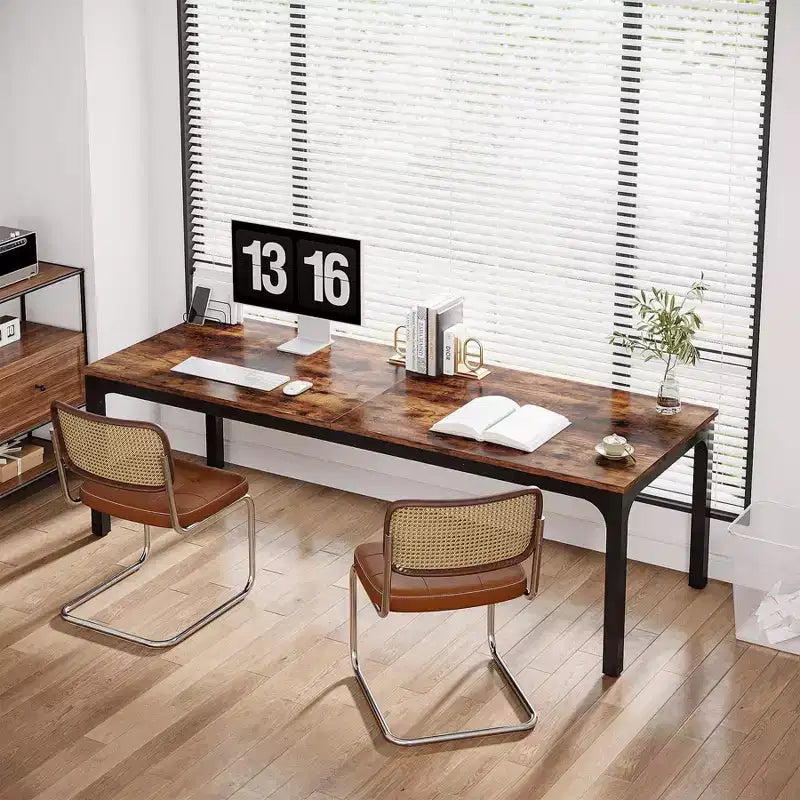 LITTLE TREE 78.7" Extra Long Computer Desk for Home Office Brown/Black