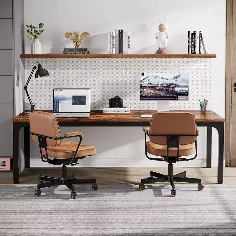 LITTLE TREE 78.7" Extra Long Computer Desk for Home Office Brown/Black