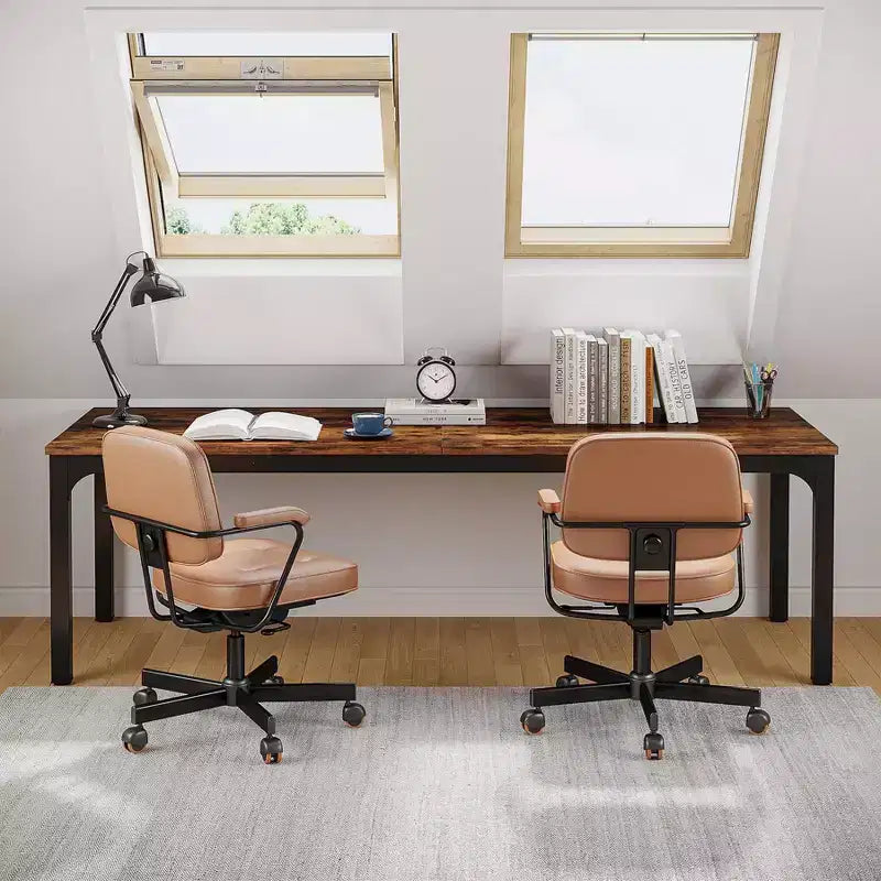 LITTLE TREE 78.7" Extra Long Computer Desk for Home Office Brown/Black