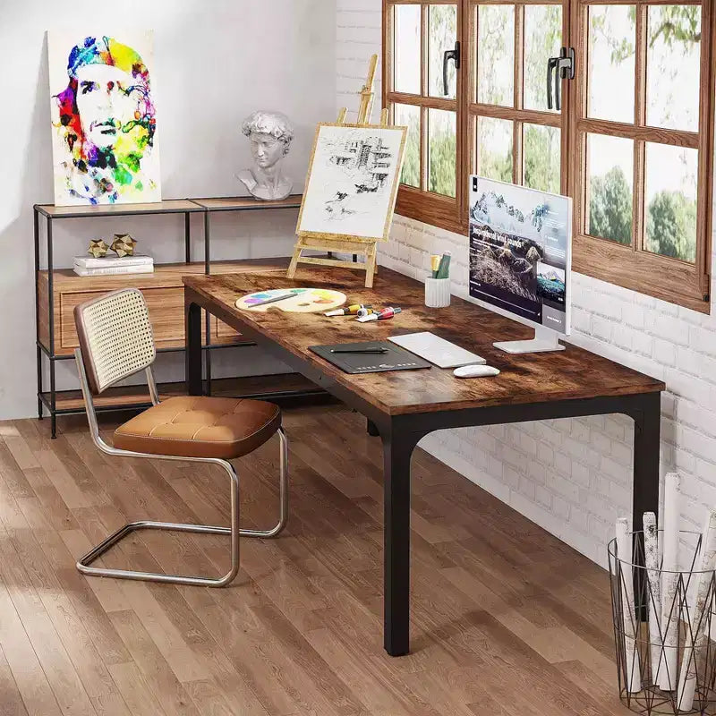 LITTLE TREE 78.7" Extra Long Computer Desk for Home Office Brown/Black