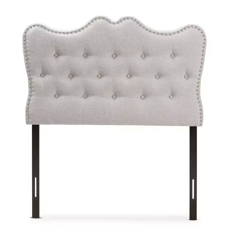 Twin Emma Modern And Contemporary Fabric Headboard Beige - Baxton Studio: Curvaceous, Button-Tufted, Solid Wood Posts
