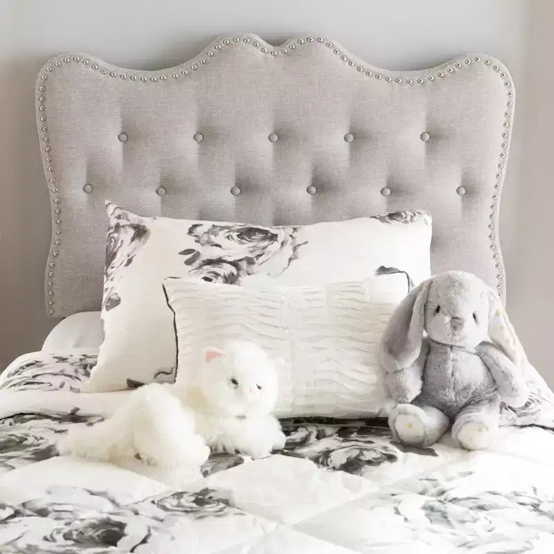 Twin Emma Modern And Contemporary Fabric Headboard Beige - Baxton Studio: Curvaceous, Button-Tufted, Solid Wood Posts