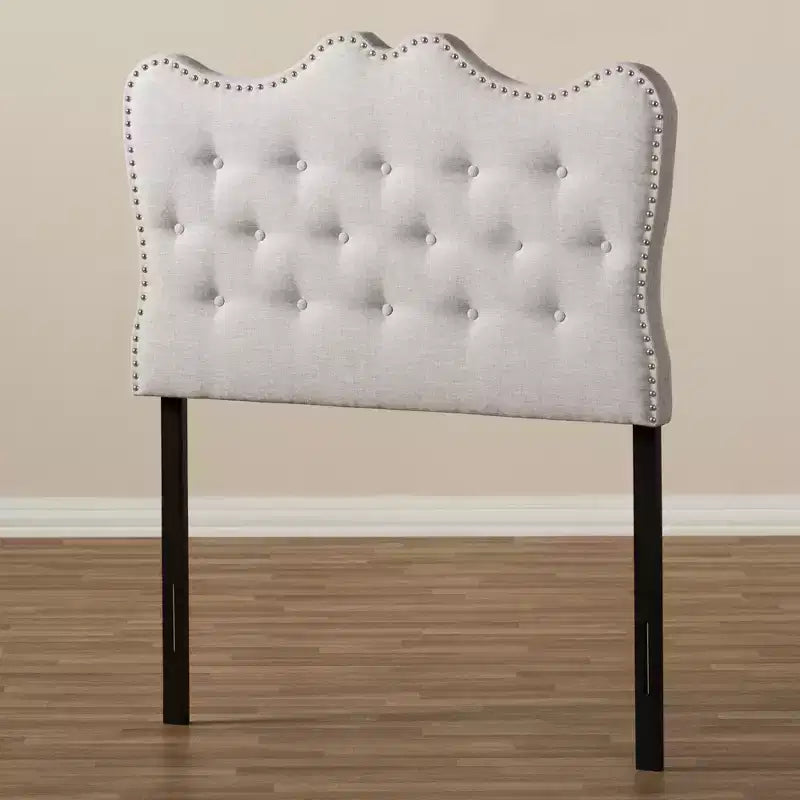 Twin Emma Modern And Contemporary Fabric Headboard Beige - Baxton Studio: Curvaceous, Button-Tufted, Solid Wood Posts