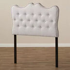 Twin Emma Modern And Contemporary Fabric Headboard Beige - Baxton Studio: Curvaceous, Button-Tufted, Solid Wood Posts
