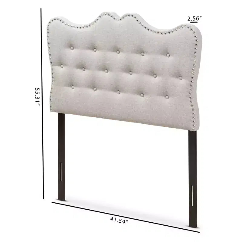 Twin Emma Modern And Contemporary Fabric Headboard Beige - Baxton Studio: Curvaceous, Button-Tufted, Solid Wood Posts