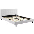 Modway Letto Matrimoniale Linnea Bianco: Tessuto in Poliestere Imbottito, Gambe in Legno Massello, Supporto a Doghe, Nessuna Molla Necessaria