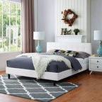 Modway Letto Matrimoniale Linnea Bianco: Tessuto in Poliestere Imbottito, Gambe in Legno Massello, Supporto a Doghe, Nessuna Molla Necessaria
