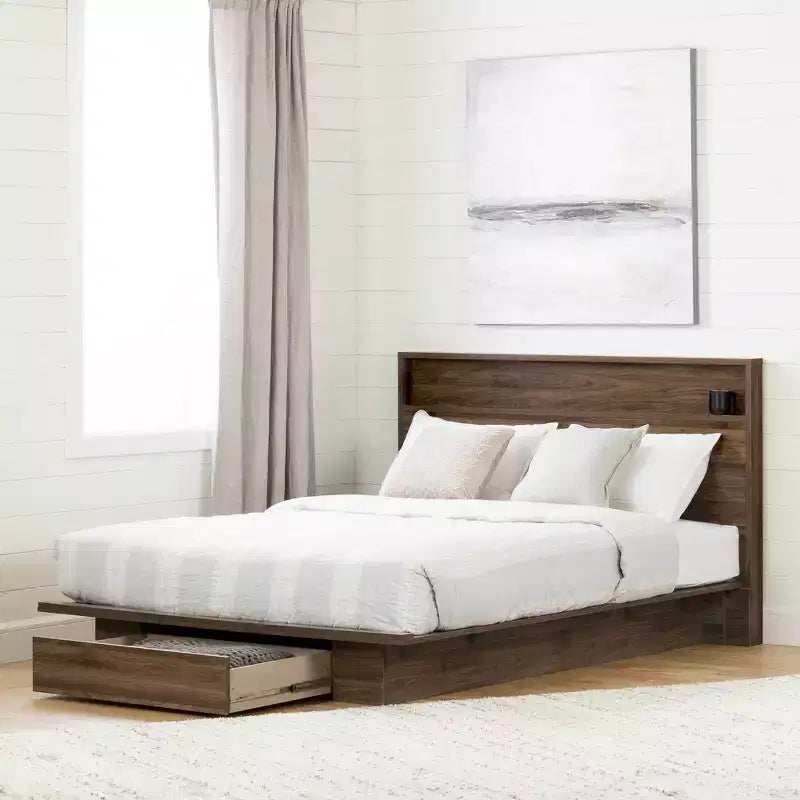 Full/Queen Tao Headboard with Shelf Natural Walnut - South Shore