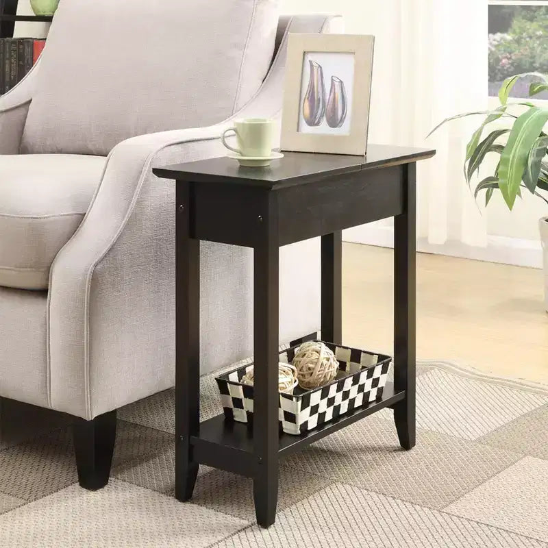 Breighton Home Harper End Table with Flip Top Storage and Lower Shelf Black
