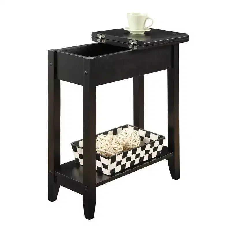 Breighton Home Harper End Table with Flip Top Storage and Lower Shelf Black