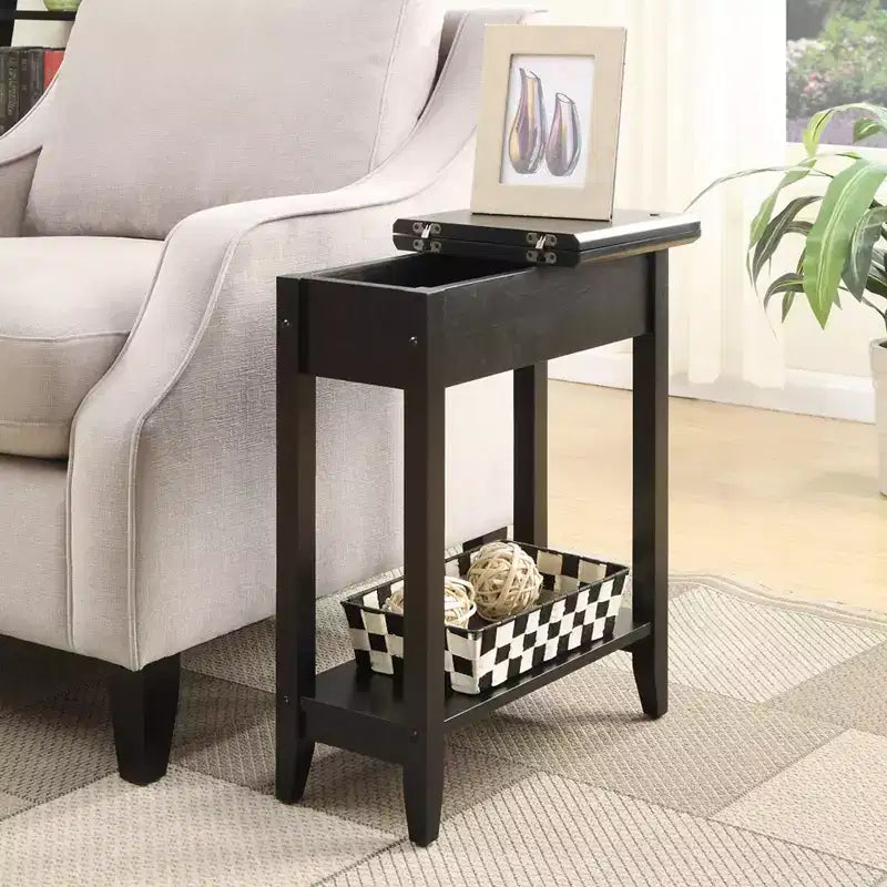 Breighton Home Harper End Table with Flip Top Storage and Lower Shelf Black