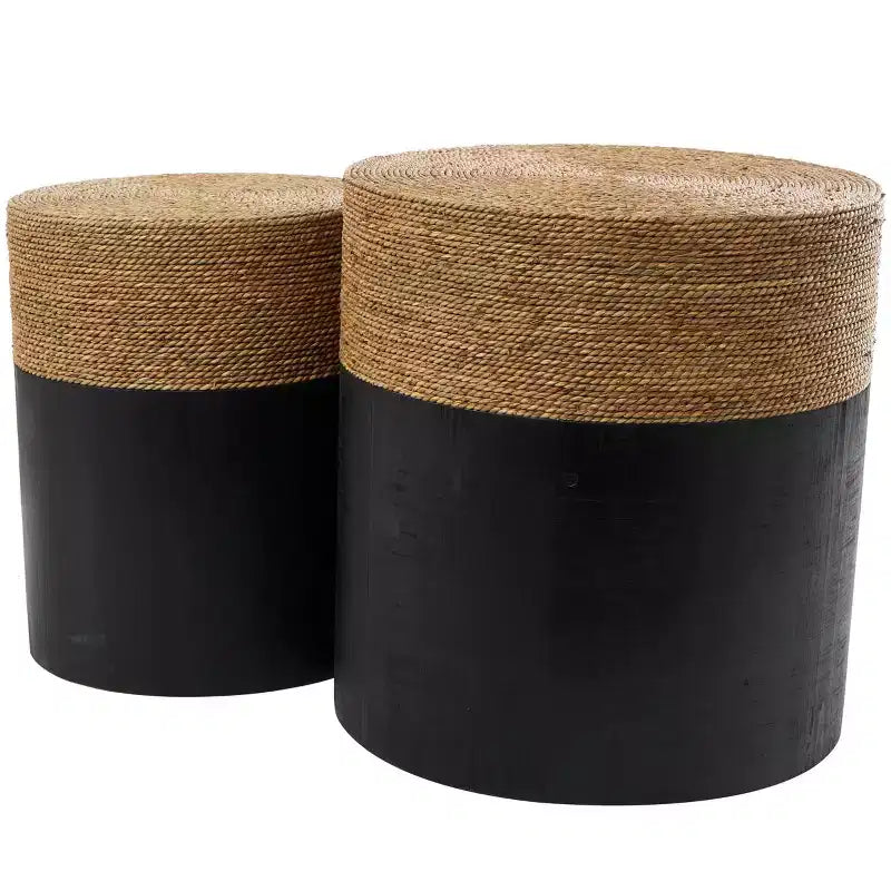 Olivia & May Tavolino d'appoggio Accent in Legno Fatto a Mano con Colori a Contrasto e Piani in Piante Essiccate, Nero