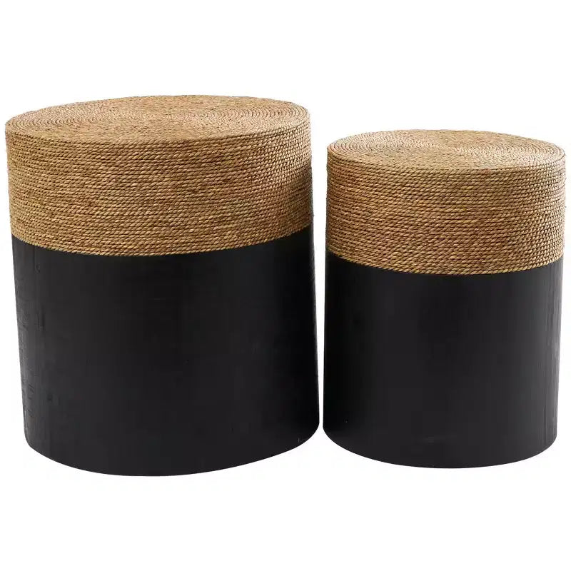 Olivia & May Tavolino d'appoggio Accent in Legno Fatto a Mano con Colori a Contrasto e Piani in Piante Essiccate, Nero