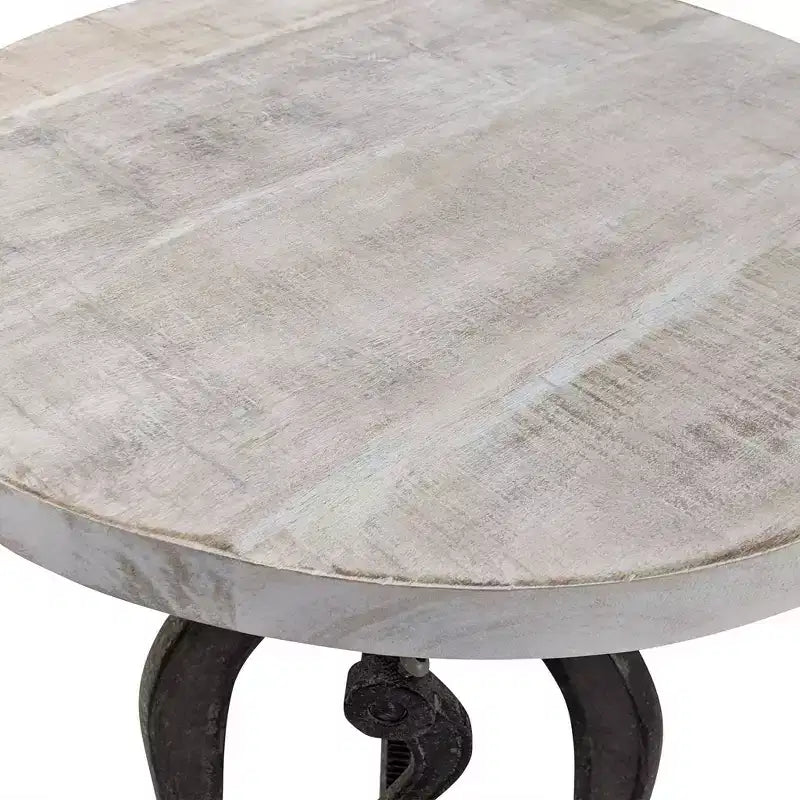 Carolina Living Emma Adjustable Crank Accent Table Natural Driftwood/Aged Iron: 30 Day Warranty, Mango Wood Top, Iron Frame