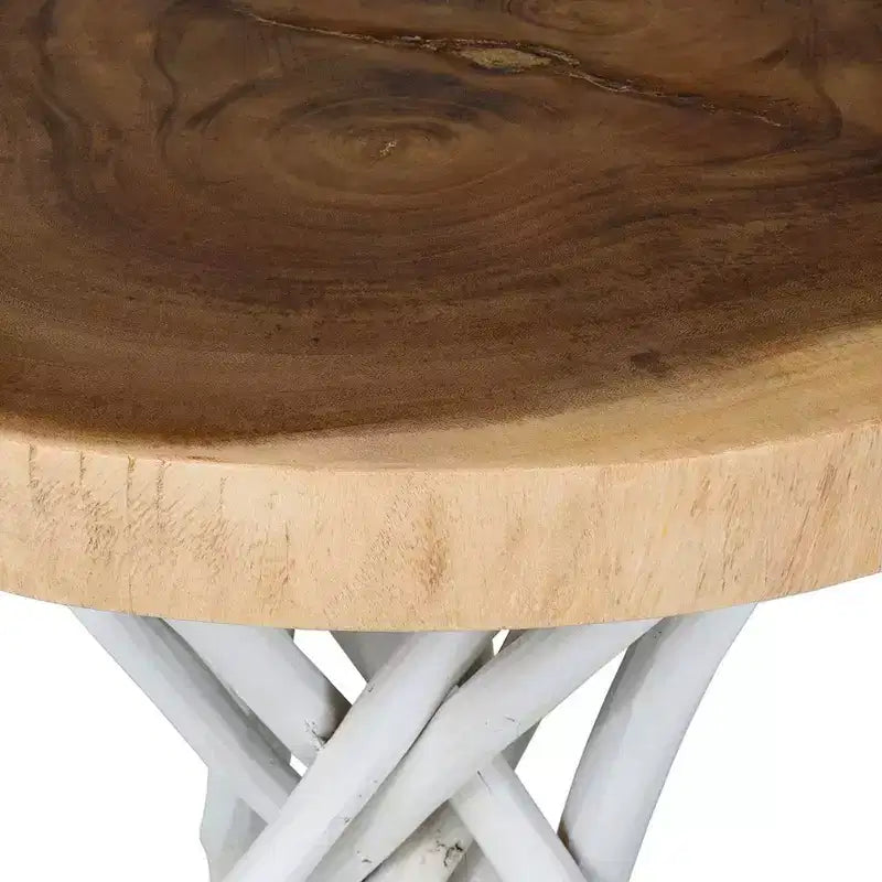 East at Main 22" Liberte Round Side Table: Reclaimed Teak, No Assembly, Rustic Tripod Base