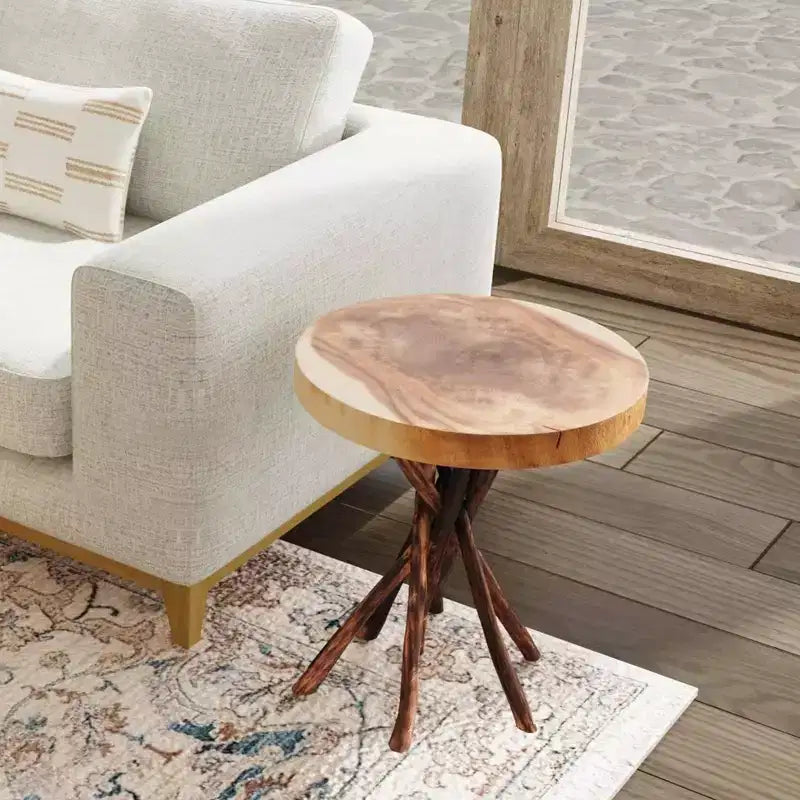 East at Main 22" Liberte Round Side Table: Reclaimed Teak, No Assembly, Rustic Tripod Base