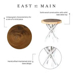 East at Main 22" Liberte Round Side Table: Reclaimed Teak, No Assembly, Rustic Tripod Base
