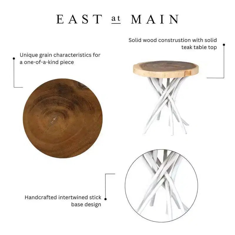 East at Main 22" Liberte Round Side Table: Reclaimed Teak, No Assembly, Rustic Tripod Base